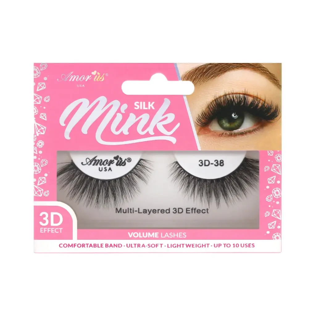 Amor Us 3D Silk Mink Lashes #38 – Pestañas Postizas Volumen Natural