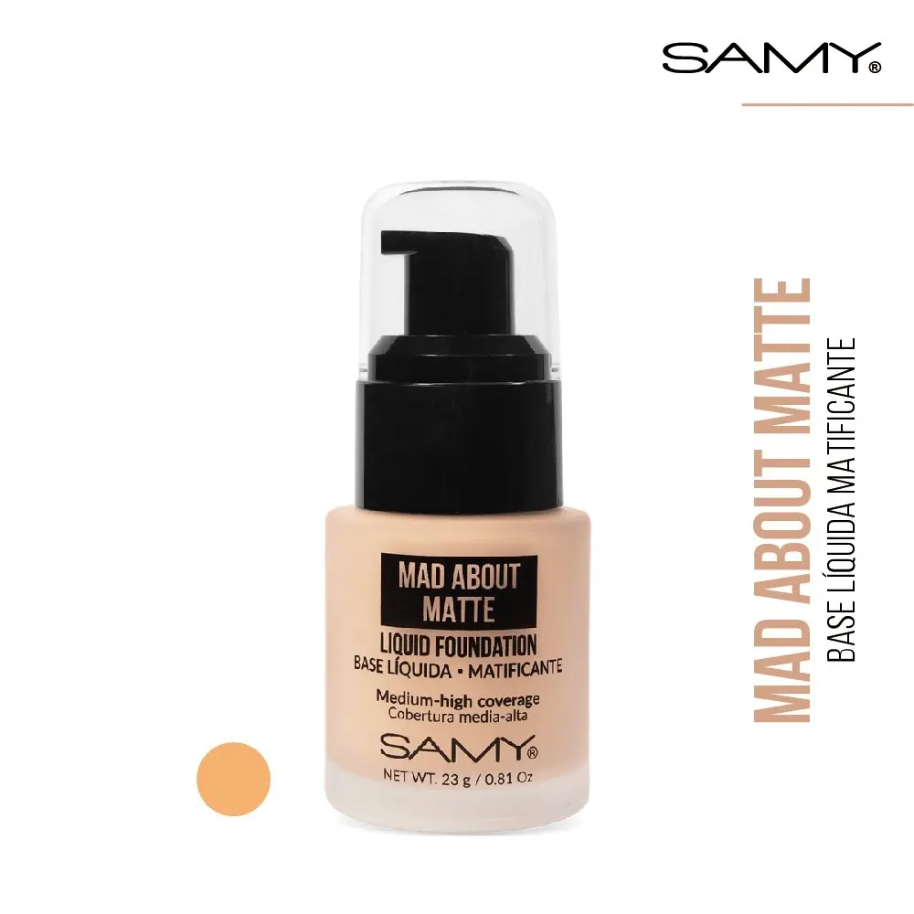 Base Líquida Matificante Samy #2.0 Beige – Base de Maquillaje Control Brillo
