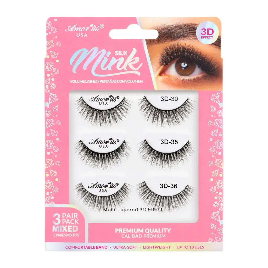 AMOR US Mink Lashes Pack 3D 3P Mix #5 – Pack de Pestañas Postizas Volumen 3D
