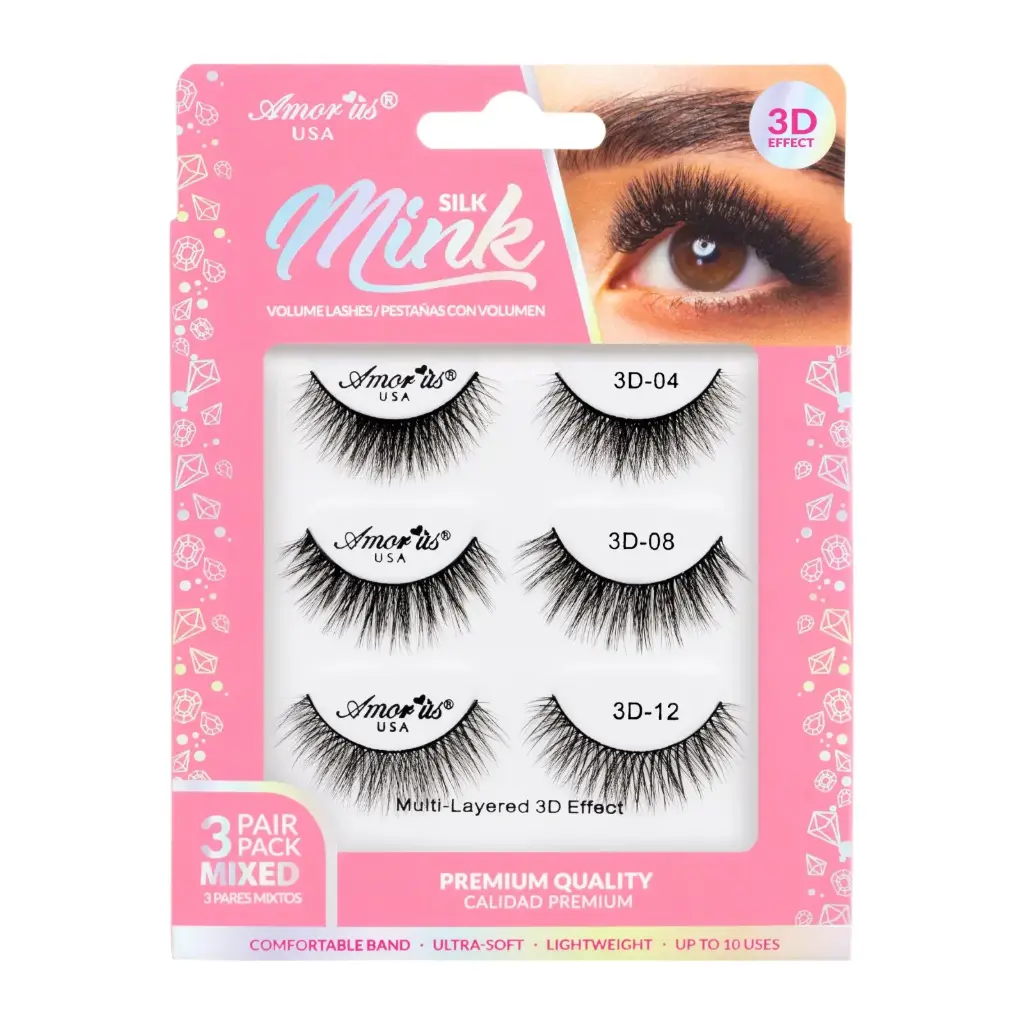 AMOR US Mink Lashes Pack 3D 3P Mix #3 – Pack de Pestañas Postizas Volumen 3D