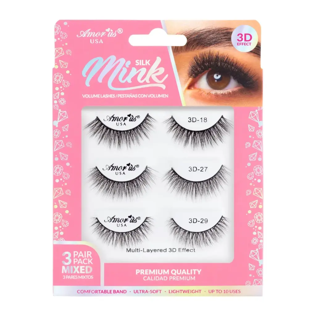 AMOR US Mink Lashes Pack 3D 3P Mix #2 – Pack de Pestañas Postizas Volumen 3D
