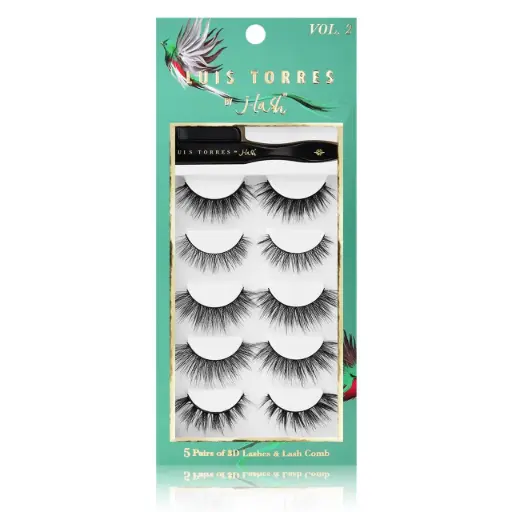 [633794003355] LUIS TORRES BY JLASH 5 PAIRS OF 3D LASHES & LASH COMB