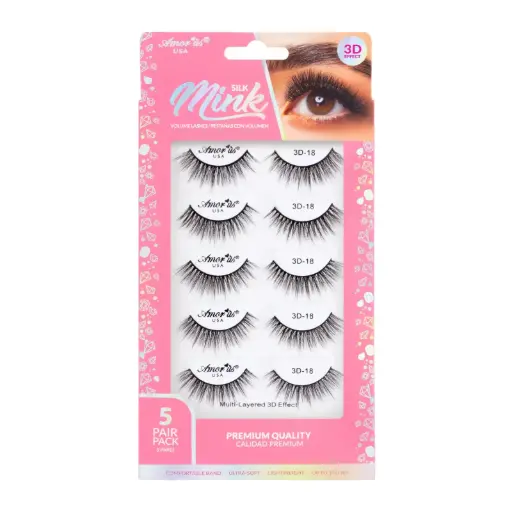 [610895182370] AMOR US Mink Lashes 5P 3D #18 – Pestañas Postizas Volumen 3D
