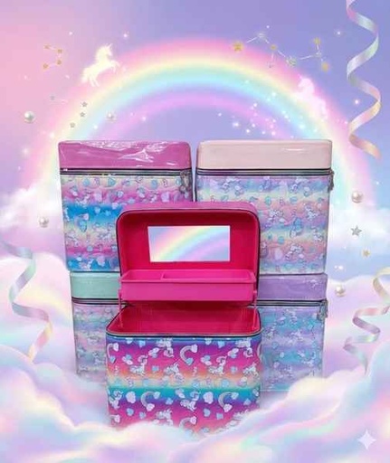 [6791235863129] BELLAS MALETA MAQUILLAJE 2 PISOS UNICORNIOS